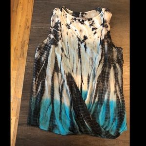 Blue tie dye tank with sheer criss cross front